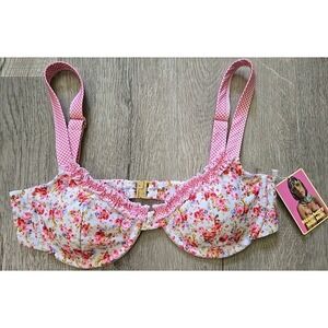 Strawberry Milk Mob Pink Floral Bikini Ruffle Wire Bra Top Young‎ Love  Large